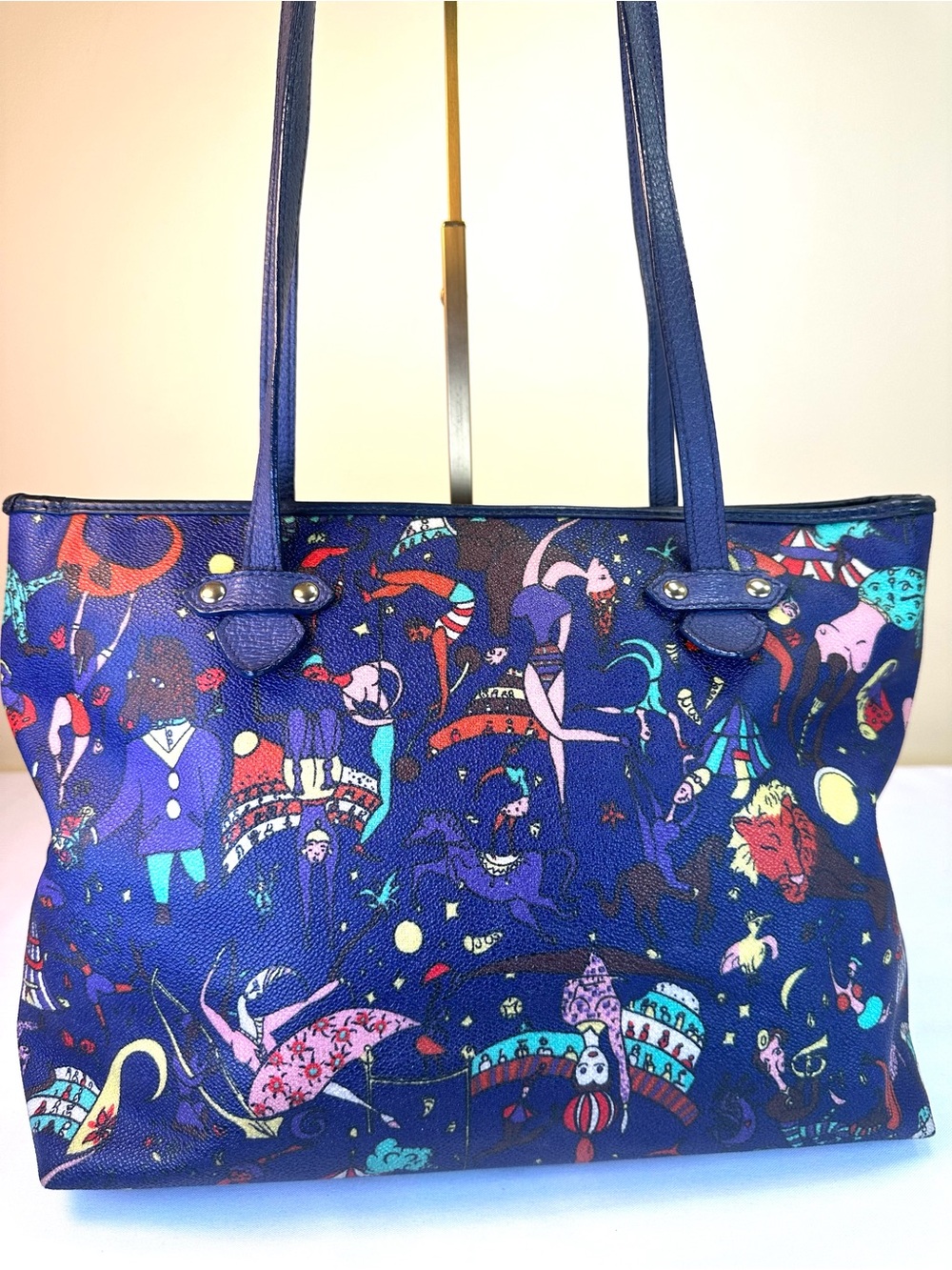 Piero Guidi Chiara Tote “Magic Circus” Coated Canvas Calfskin Straps Italy - Picture 6 of 17